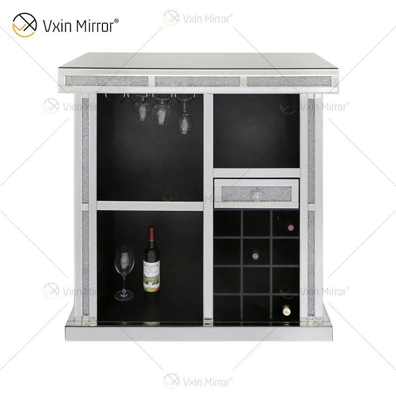 Vxin Home Decor WXF-142 Серебряный зеркальный шкаф для вина с дробленым бриллиантом и одним ящиком