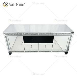 Vxin Mirror Furniture Щебень Алмазный серебряный шкаф для телевизора Зеркальные подставки под телевизор с 2 ящиками