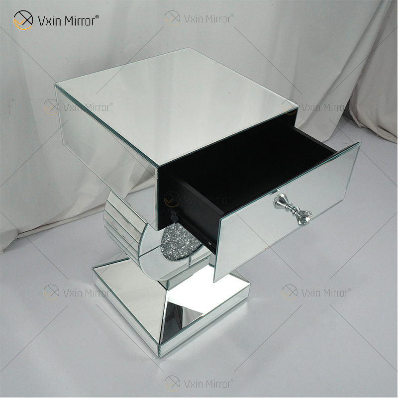 Заводская поставка Vxin End Table WXF-157 Серебряный измельченный алмазный зеркальный столик с выдвижным ящиком