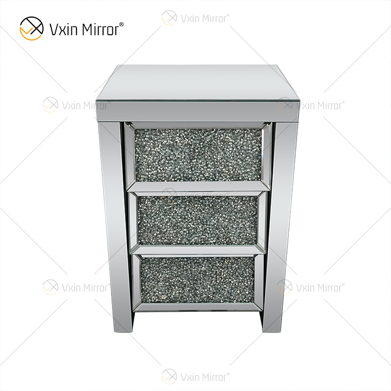 Vxin Mirror WXF-116 Silver Crystal Nightstand Bevel Зеркальная тумбочка с 3 ящиками для спальни