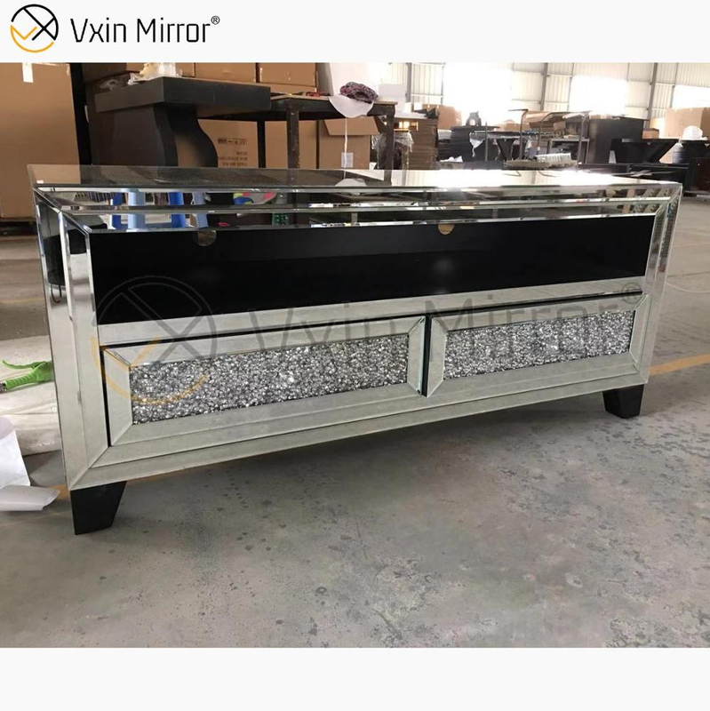 Мебель для зеркала Vxin Современная мебель из дробленого алмаза Серебряное зеркало Fireplce TV Стенды с 2 дверями