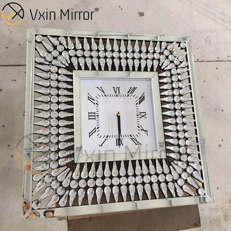 Anti Drop Package Vxin WXMC-008 Современные серебряные зеркальные настенные часы с кристаллами