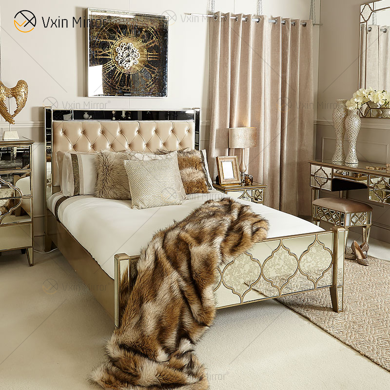Антикварная мебель Vxin WXWF-1088 King Bed Grace Golden Frame Зеркальная суперкровать