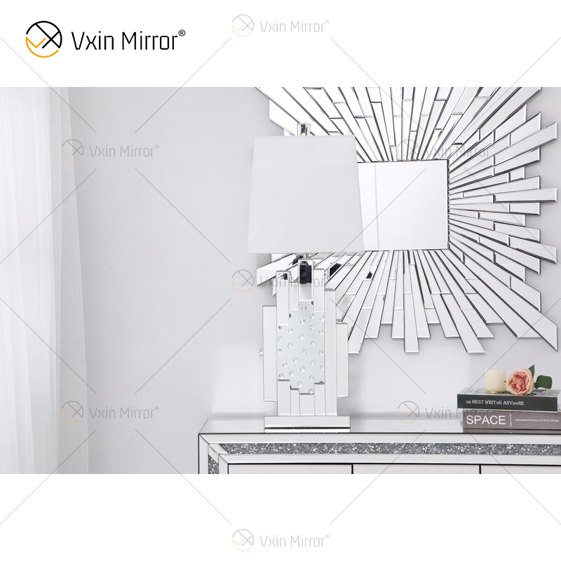 Заводская поставка WXTL-144 Современная серебряная хрустальная настольная зеркальная лампа с абажуром для спальни