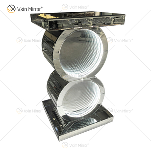 Серебряный стол LED 3d CoffeeTable Illuminated Infinity Mirror Tunnel Sparkle Mirrored O-Shaped Console Table Side Table WXF-290
