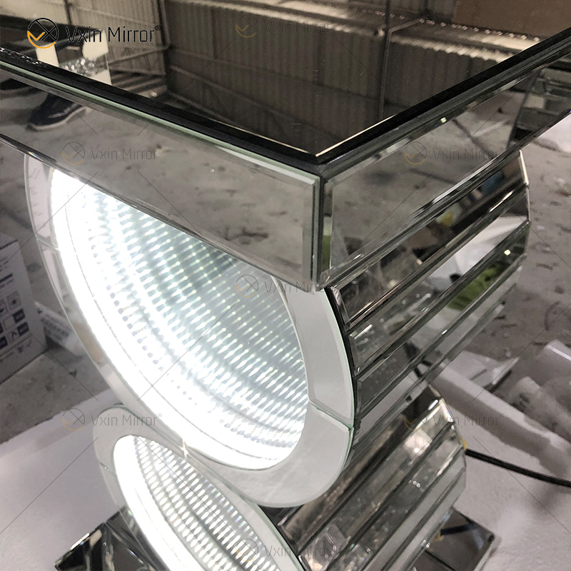 Серебряный стол LED 3d CoffeeTable Illuminated Infinity Mirror Tunnel Sparkle Mirrored O-Shaped Console Table Side Table WXF-290