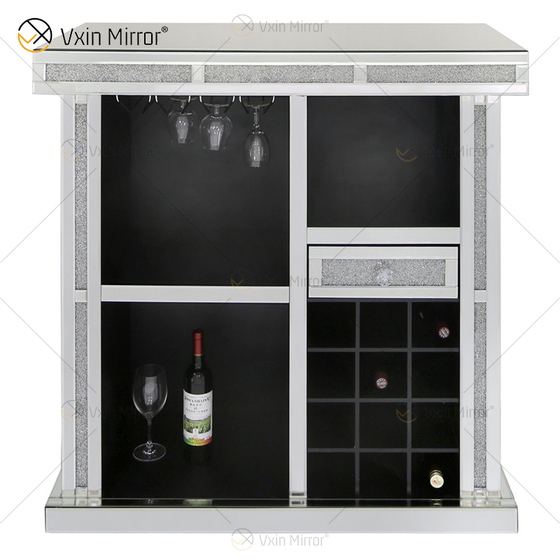 Vxin Home Decor WXF-142 Серебряный зеркальный шкаф для вина с дробленым бриллиантом и одним ящиком