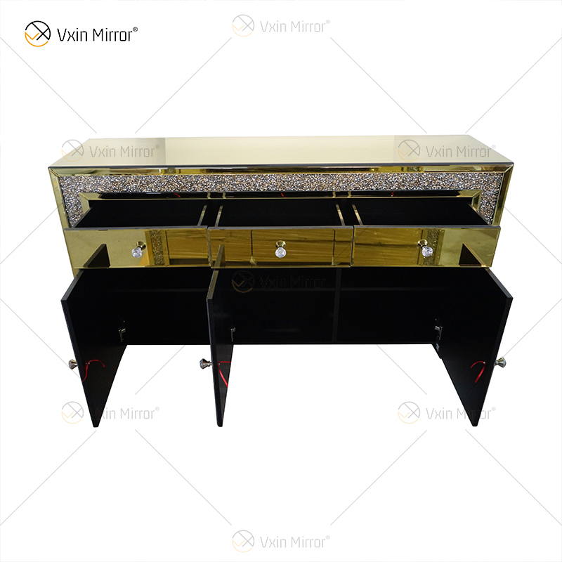 Роскошный декор WXF-099 Gold Mirored Шкаф для посуды с измельченными бриллиантами с выдвижными ящиками Muti