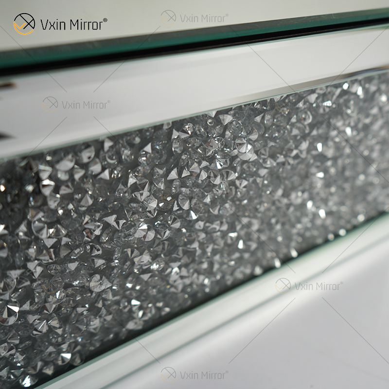 Vxin Factory Supply WXF-153 Серебряный декор для стен Серебряный дробленый бриллиант Зеркало Прямоугольная настенная полка