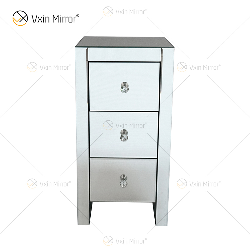Фабричный современный WXF-032 прикроватный столик с тремя ящиками из серебряного стекла с зеркальной тумбочкой
