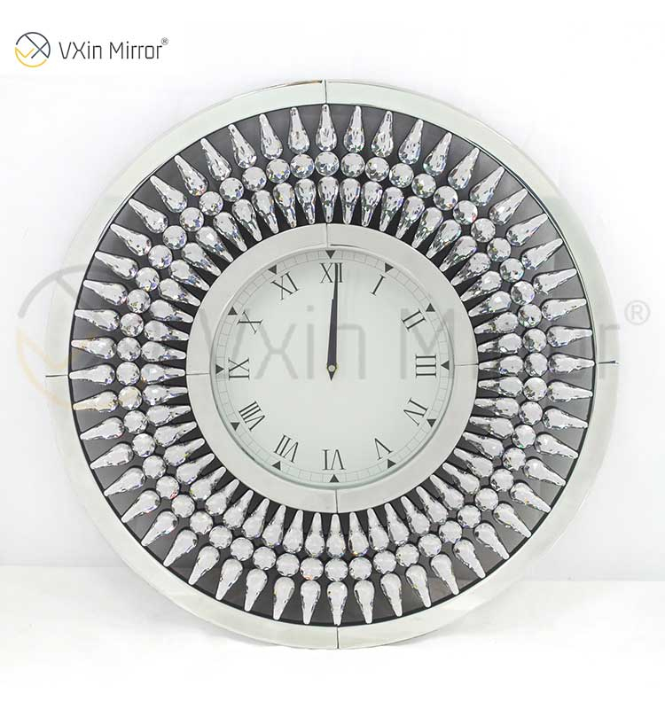 Горячие продажи Silver WXC-071 Crystal Golden Brown Современные зеркальные настенные часы