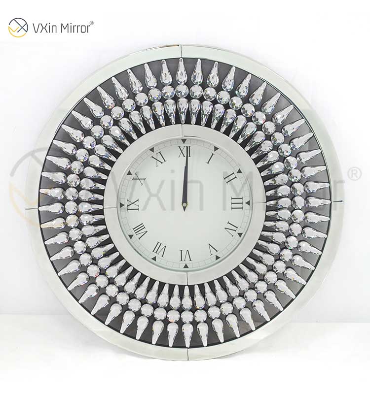 Горячие продажи Silver WXC-071 Crystal Golden Brown Современные зеркальные настенные часы