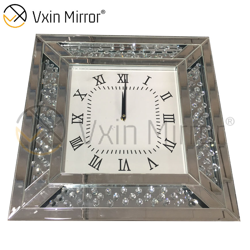 Anti Drop Package Vxin WXMC-008 Современные серебряные зеркальные настенные часы с кристаллами