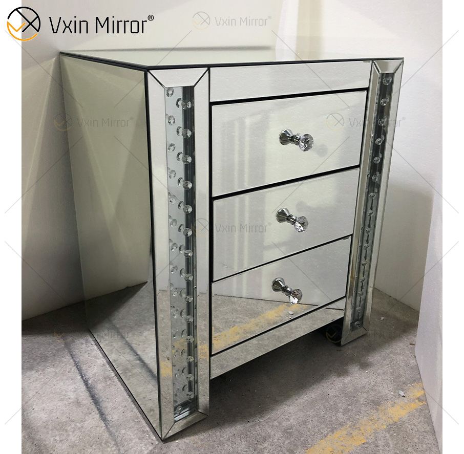 Vxin Crystal Decor WXF-274 Silver Tallboy Crystal Mirror прикроватная тумбочка с 3 ящиками Зеркальная тумбочка