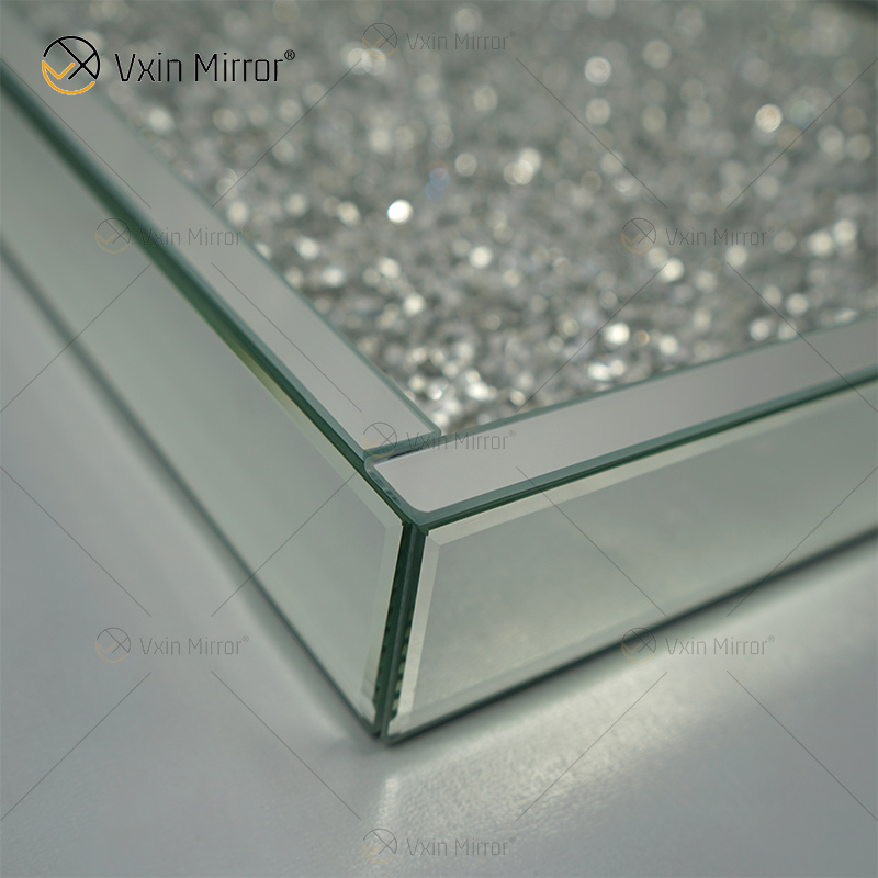 Горячие продажи WXMT-019 Modern HomeDecor Серебряный щебень из алмазного стекла Квадратные зеркальные подносы