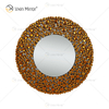 Золотая роскошная отделка стен Серебряное хрустальное стекло Стена Круглое подвесное зеркало