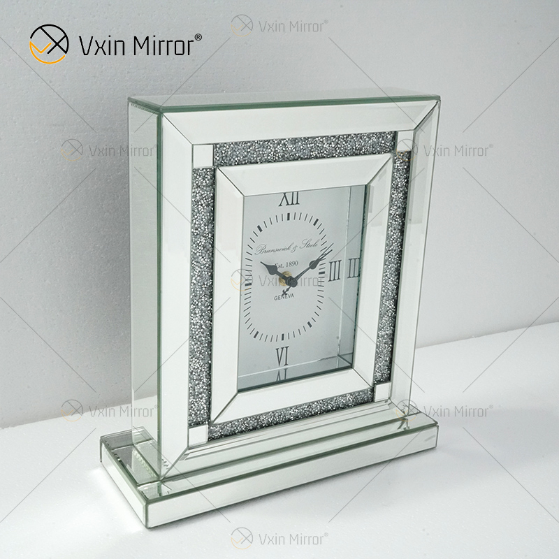 Новый заводской дизайн WXMC-080 Crystal Silver Mirror Прямоугольные настольные часы