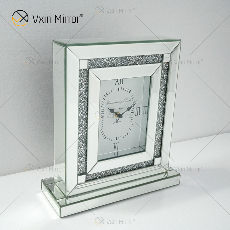 Новый заводской дизайн WXMC-080 Crystal Silver Mirror Прямоугольные настольные часы