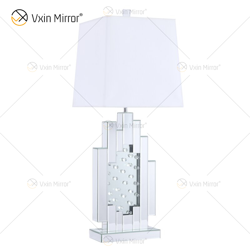 Заводская поставка WXTL-144 Современная серебряная хрустальная настольная зеркальная лампа с абажуром для спальни